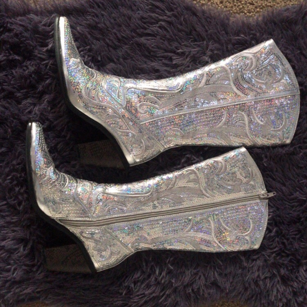 Silver Sequence Cowboy Style Boots
